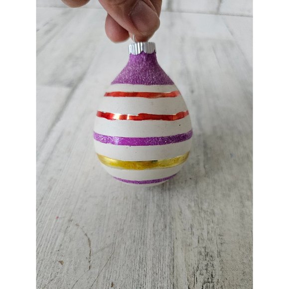 Radko shiny Brite egg purple striped vintage ornament Xmas tree glitter - Picture 2 of 9